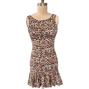 Animal Print D.B.Y. Ltd. Sleeveless Ruffle Hem Mini Dress Size 5 Leopard Vintage